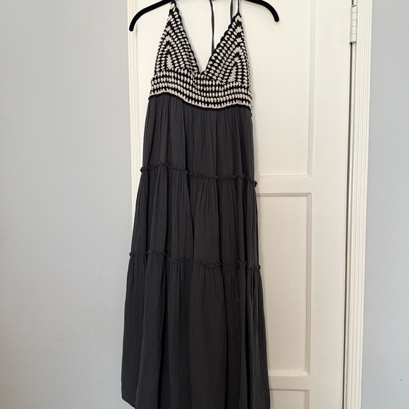 Lucky Brand Black Ruched Halter Maxi boho Dress - Picture 3 of 4